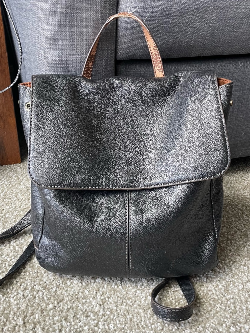 Fossil Black Leather Backpack - WELL-USED